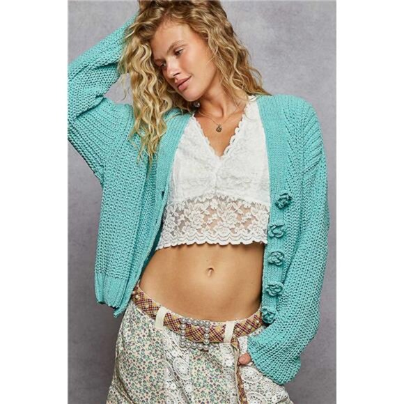 ✨NWT POL V-Neck Long Sleeve Cardigan with Exaggerated Buttons - Picture 1 of 5